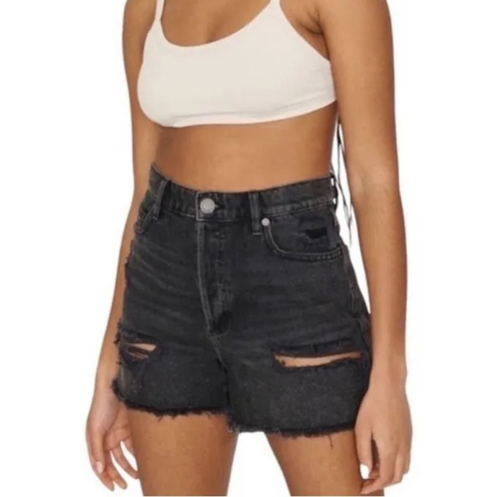 garage black vintage straight distressed high waist denim shorts